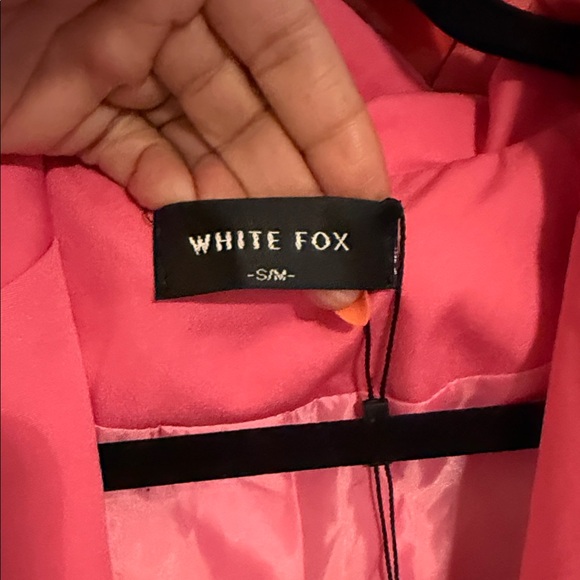 White Fox Vibrant Pink Blazer with Feather Cuffs - Picture 3 of 4